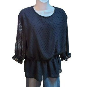 Shannon Ford New York Black Women's Swiss Dot Elastic Waist Three Quarter Sleeve